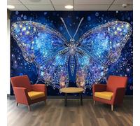 3D Wallpaper Polyester Pwallpaper Holographic Butterfly Style - Iridescent Blue to Purple Wings, Metallic Foil Effect with Micro Lines & Dots, Background for Living Room Bedroom Decor
