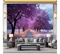3D Wallpaper Purple Trees Path 250 x 175 cm Wall Murals, Photography Non-Woven Photo Wall Mural for Living Room Bedroom Children's Room Office Decoration, Easy to Install