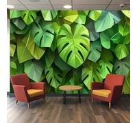 3D Wallpaper Pwallpaper - Modern Geometric Monstera Leaf with Interlocking Triangles Hexagons Abstract Pattern, Textured Botanical Polyester Wall Covering for Living Room Bedroom Wall Decor