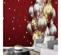 3D Wallpaper Red Christmas 300x240cm，Holiday Sequin Decoration Photo Mural Wallpaper Silk Cloth Wall Art for Bedroom