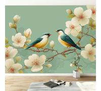 3D Wallpaper Robin Flowers 400 x 280 cm Wall Murals, Retro Poster Non-Woven Photo Wall Mural for Living Room Bedroom Children's Room Office Decoration, Easy to Install