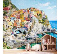 3D Wallpaper Romantic Landscape 350 x 256 cm Wall Mural,Architecture Ocean Wallpaper Mural for Bedroom, Kindergarten, Scenic Garden Wall Hanging