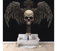 3D Wallpaper Skull Gothic Mural Wall Wings Gothic Photo Wallpaper 250x175 cm Non-Woven Fabric Easy to Install Wall Paper for Living Room Kitchen Children's Room Bedroom Accessories Interior Poster