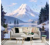 3D Wallpaper Snow Capped Mountain Scenery Lake Reflections Birds In Flight | Premium Textured Silk Suitable for Study Dining Living Room Bedroom Sofa TV Wall Decoration Easy Install-300cm×210cm