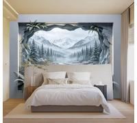 3D Wallpaper Snow Capped Mountains Rivers Pine Forests Winter Scenery