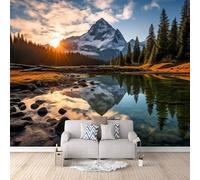 3D Wallpaper Snow Mountain Lake 500x280cm,Modern Art Wall Murals Photo Wall Mural Mountains,for Living Room Bedroom Children's Room Home Decoration, Easy to Install