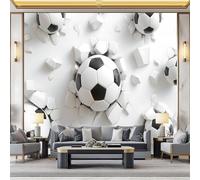 3D Wallpaper Soccer Ball Breaking Through Wall 250 x 175 cm Wall Murals, Realistic Rendering Non-Woven Photo Wall Mural for Living Room Bedroom Children's Room Office Decoration, Easy to Install