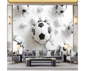3D Wallpaper Soccer Ball Breaking Through Wall 250 x 175 cm Wall Murals, Realistic Rendering Non-Woven Photo Wall Mural for Living Room Bedroom Children's Room Office Decoration, Easy to Install