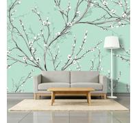 3D Wallpaper Spring Plants Willow Branches Flowers 450 x 315 cm Wall Murals, Ink Wash Painting Non-Woven Photo Wall Mural for Living Room Bedroom Children's Room Office Decoration, Easy to Install