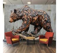 3D Wallpaper Textured Bear Design with Dark Mahogany & Light Oak Wood Grain Patterns, Pwallpaper for Living Room Bedroom Lounge Stairs Hall Wall Decoration
