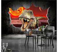 3D Wallpaper Three Dimensional Cartoon Dinosaur Breaking Through A Wall | Luxury Decorative Stickers Suitable for all Walls in Home Dining Rooms Sofas Living Rooms Bedrooms Well As Murals-250cm×170cm