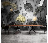 3D Wallpaper Three Dimensional Gold Leaf Black Leaves Geometric | Easy to Install Ideal for Creating Luxurious Décor in Bespoke Offices Living Rooms Bedrooms and Behind TV Screens-150cm×105cm