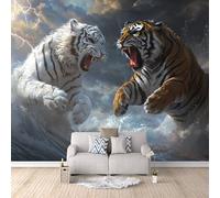 3D Wallpaper Tiger Fight 500x280cm,Modern Art Wall Murals Photo Wall Mural Sea Lightning,for Living Room Bedroom Children's Room Home Decoration, Easy to Install