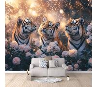3D Wallpaper Tiger Galaxy Mural Wall Flower Animal Photo Wallpaper 450x315 cm Non-Woven Fabric Easy to Install Wall Paper for Living Room Kitchen Children's Room Bedroom Accessories Interior Poster