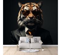3D Wallpaper Tiger in A Suit 500x280cm,Modern Art Wall Murals Photo Wall Mural Sunglasses,for Living Room Bedroom Children's Room Home Decoration, Easy to Install