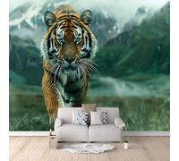 3D Wallpaper Tiger Mountain Mural Wall Tiger Animal Photo Wallpaper 300x256 cm Non-Woven Fabric Easy to Install Wall Paper for Living Room Kitchen Children's Room Bedroom Accessories Interior Poster