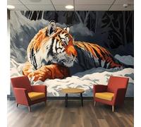 3D Wallpaper, Tiger Style with Bold Black Outlines, Burnt Orange & Charcoal Gradients on Rice Paper Texture, for Living Room Bedroom