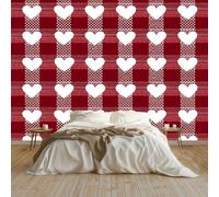 3D Wallpaper Traditional Plaid Heart Shape, Claret Mural Wall Mural Home Decor, for Living Room Bedroom Kids Room, Non-Woven Waterproof Wallpapers 300 X 210 Cm Premium Feature Wall Mural