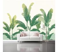 3D Wallpaper Tropical Banana Leaves Green Plants Print Peel and Stick Wall Mural, 350 x 256 cm Home Decoration Non-Woven Murals for Living Room Bedroom Children's Room - Green Background Wall Decor