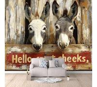 3D Wallpaper Two Donkeys 250x175cm,Modern Art Wall Murals Photo Wall Mural Farm,for Living Room Bedroom Children's Room Home Decoration, Easy to Install