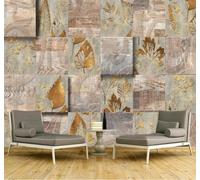 3D Wallpaper Vintage Wood Texture Gold Leaf Leaves | Easy to Install Ideal for Creating Luxurious Décor in Bespoke Offices Living Rooms Bedrooms and Behind TV Screens-150cm×105cm