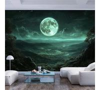 3D Wallpaper Wall Mural Green hued moon over mountainous landscape Green hued moon over mountainous landscape3D Wall Paper Living Room Tv Bedroom Boy Girl Children's Room Giant Sticker 3D Home Decor