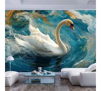 3D Wallpaper Wall Mural white swan floating on blue hued water white swan floating on blue hued water Self Adhesive Removable 3D Effect Wall Art Design Print Home Decoration Bedroom Living Room