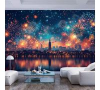 3D Wallpaper Wall Mural XXL Cityscape fireworks under star filled sky Cityscape fireworks under star filled skyNursery Kids Bedroom Boys and Girls Room Decor Home Living Room tv Background Large