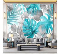 3D Wallpaper, Watercolor Monstera Palm Leaves Tropical Leaves Decorative Murals, Cyan Gray Wallpaper Living Room The Wall for Corridor and Kids Room Mural Tv Backdrop Walls 400 x 280 cm (W x H)