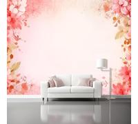 3D Wallpaper Watercolor Pink Flowers Branches and Leaves Print Peel and Stick Wall Mural, 350 x 256 cm Home Decoration Non-Woven Murals for Living Room Bedroom Children's Room - Pink Wall Decor