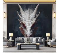 3D Wallpaper White Dragon 250 x 175 cm Wall Murals, Fantasy Creatures Non-Woven Photo Wall Mural for Living Room Bedroom Children's Room Office Decoration, Easy to Install