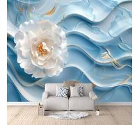 3D Wallpaper White Flowers 150x105cm,Modern Art Wall Murals Photo Wall Mural Blue Gilded,for Living Room Bedroom Children's Room Home Decoration, Easy to Install