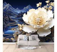 3D Wallpaper White Flowers 150x105cm,Modern Art Wall Murals Photo Wall Mural Gilded Landscape,for Living Room Bedroom Children's Room Home Decoration, Easy to Install