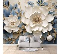 3D Wallpaper White Flowers 500x280cm,Modern Art Wall Murals Photo Wall Mural Chinese Style,for Living Room Bedroom Children's Room Home Decoration, Easy to Install