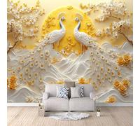 3D Wallpaper White Peacock 500x280cm,Modern Art Wall Murals Photo Wall Mural Chinese Style,for Living Room Bedroom Children's Room Home Decoration, Easy to Install
