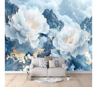 3D Wallpaper White Peony 250x175cm,Modern Art Wall Murals Photo Wall Mural Gilded Landscape,for Living Room Bedroom Children's Room Home Decoration, Easy to Install