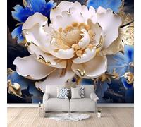 3D Wallpaper White Peony 300x256cm,Modern Art Wall Murals Photo Wall Mural Blue Petals,for Living Room Bedroom Children's Room Home Decoration, Easy to Install