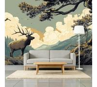 3D Wallpaper Wild Animals Forest Stag Wall Mural Home Decor, for Living Room Bedroom Kids Room, Non-Woven Photo Wallpaper 450 x 315 cm Premium Feature Wall Mural