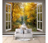 3D Wallpaper Window 300x256cm,Modern Art Wall Murals Photo Wall Mural Autumn Landscape,for Living Room Bedroom Children's Room Home Decoration, Easy to Install