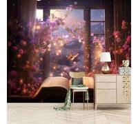 3D Wallpaper Window Sill Flowers 150x130cm,Beautiful Scenery Photo Mural Wallpaper Silk Cloth Wall Art for Bedroom