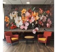 3D Wallpaper Withered Bouquet Artistic Design - Wilting Flowers with Falling Petals & Symbolic Insect, Polyester Textured Wall Paper for Living Room Bedroom Pwallpaper