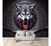 3D Wallpaper Wolf 250x175cm,Modern Art Wall Murals Photo Wall Mural Norse Runes,for Living Room Bedroom Children's Room Home Decoration, Easy to Install