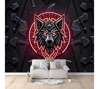 3D Wallpaper Wolf 300x256cm,Modern Art Wall Murals Photo Wall Mural Norse Runes,for Living Room Bedroom Children's Room Home Decoration, Easy to Install
