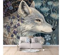 3D Wallpaper Wolf Flowers 500x280cm,Modern Art Wall Murals Photo Wall Mural Chinese Style,for Living Room Bedroom Children's Room Home Decoration, Easy to Install
