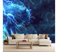 3D Wallpaper Wolf Lightning Mural Wall Clouds Animal Photo Wallpaper 250x175 cm Non-Woven Fabric Easy to Install Wall Paper for Living Room Kitchen Children's Room Bedroom Accessories
