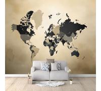 3D Wallpaper World Map 350 x 256 cm Wall Murals, Retro Non-Woven Photo Wall Mural for Living Room Bedroom Children's Room Office Decoration, Easy to Install