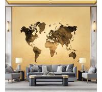 3D Wallpaper World Map 350 x 256 cm Wall Murals, Retro Non-Woven Photo Wall Mural for Living Room Bedroom Children's Room Office Decoration, Easy to Install