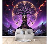 3D Wallpaper World Tree 300x256cm,Modern Art Wall Murals Photo Wall Mural Norse Runes,for Living Room Bedroom Children's Room Home Decoration, Easy to Install