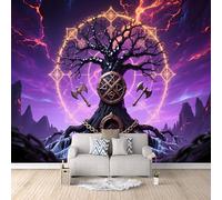 3D Wallpaper World Tree 500x280cm,Modern Art Wall Murals Photo Wall Mural Norse Runes,for Living Room Bedroom Children's Room Home Decoration, Easy to Install