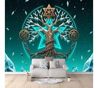 3D Wallpaper World Tree 500x280cm,Modern Art Wall Murals Photo Wall Mural Norse Runes,for Living Room Bedroom Children's Room Home Decoration, Easy to Install